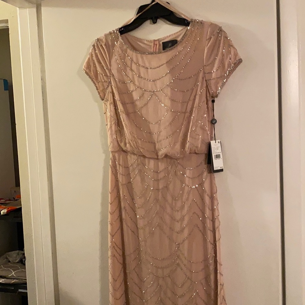 NWT Adriana Papell blush sequined gown size 0